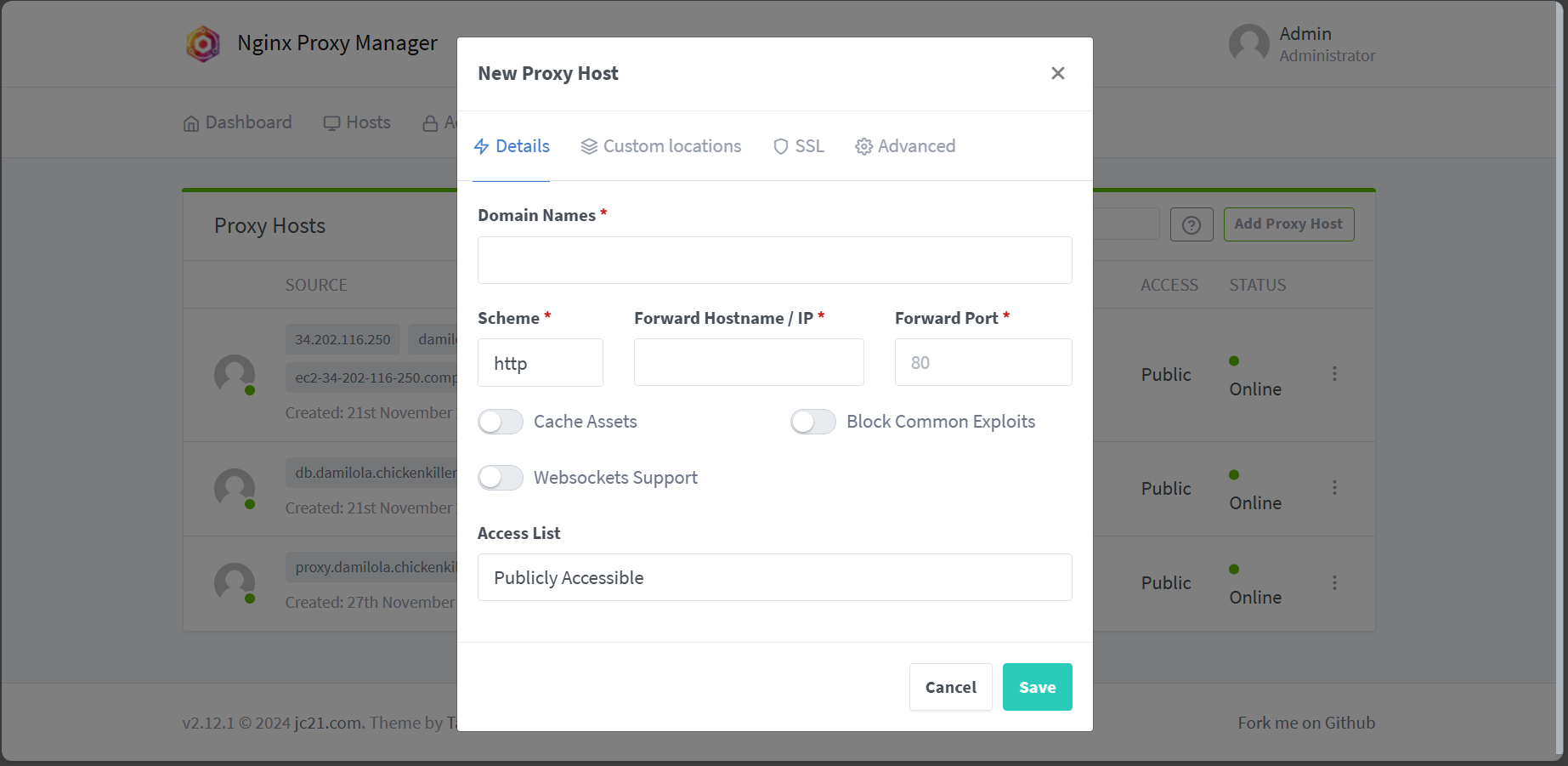 nginx proxy manager add proxy host