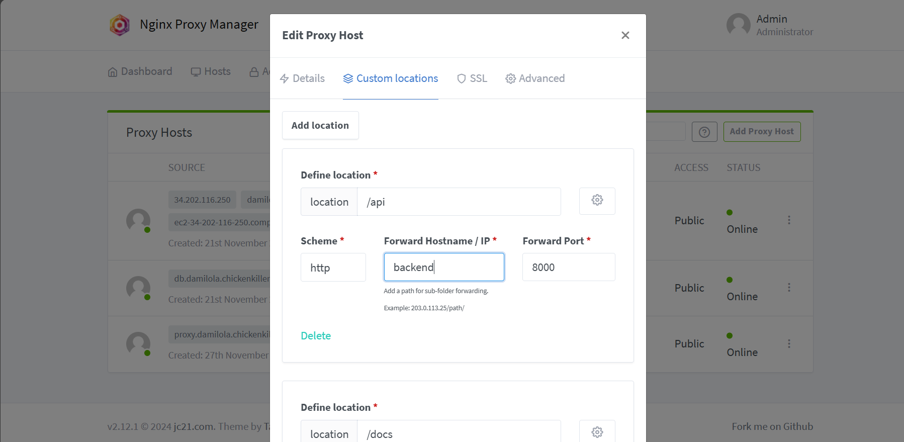 nginx proxy manager add proxy host